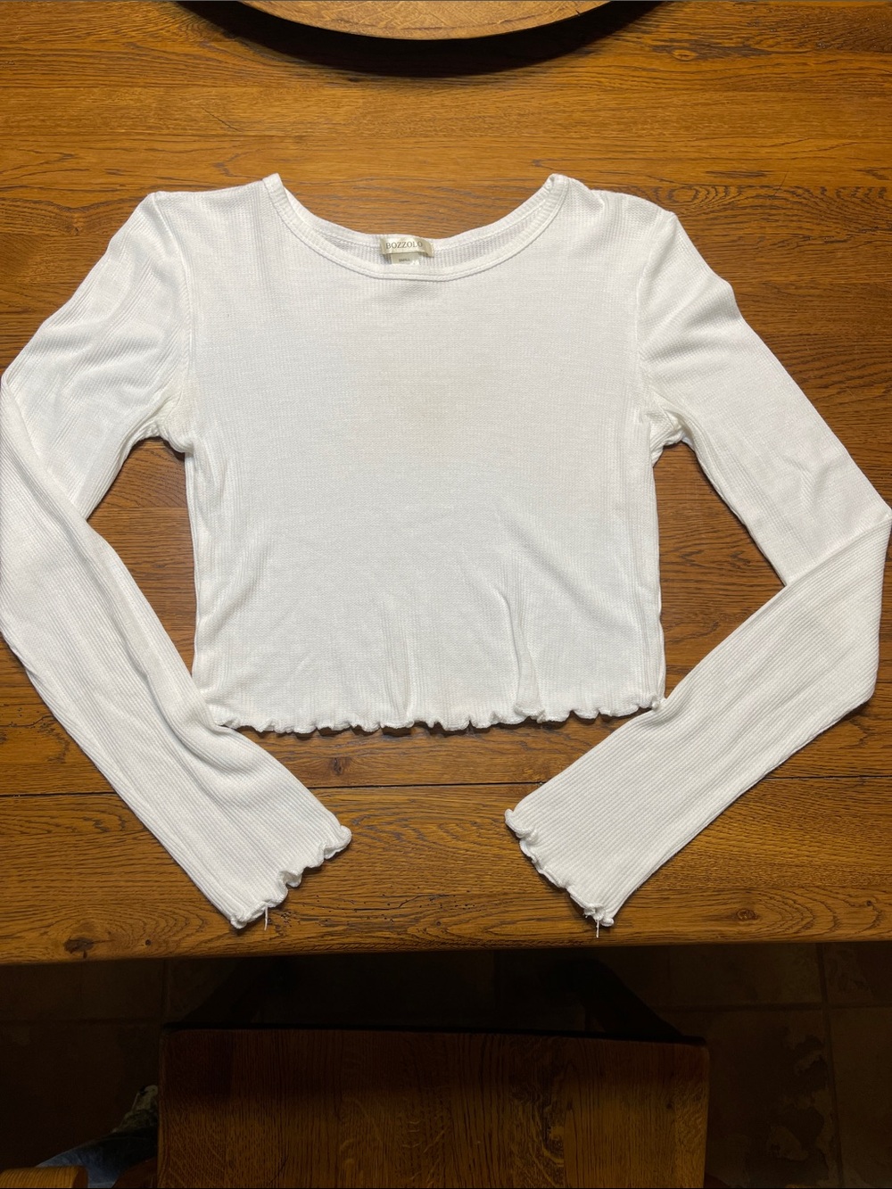 White Ribbed Long-Sleeve Crop Top - Classic Basic